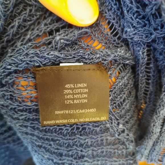 Eileen Fisher Linen Blend V-neck Airy Loose Knit Rib Asymmetrical Tunic Sweater - Picture 9 of 11